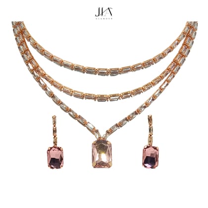 Jia Glamour - Luxury Handcrafted Rose Gold Plated AD Necklace Set with Earrings - Pink Stones, Suited for Party Casual Formal for Women