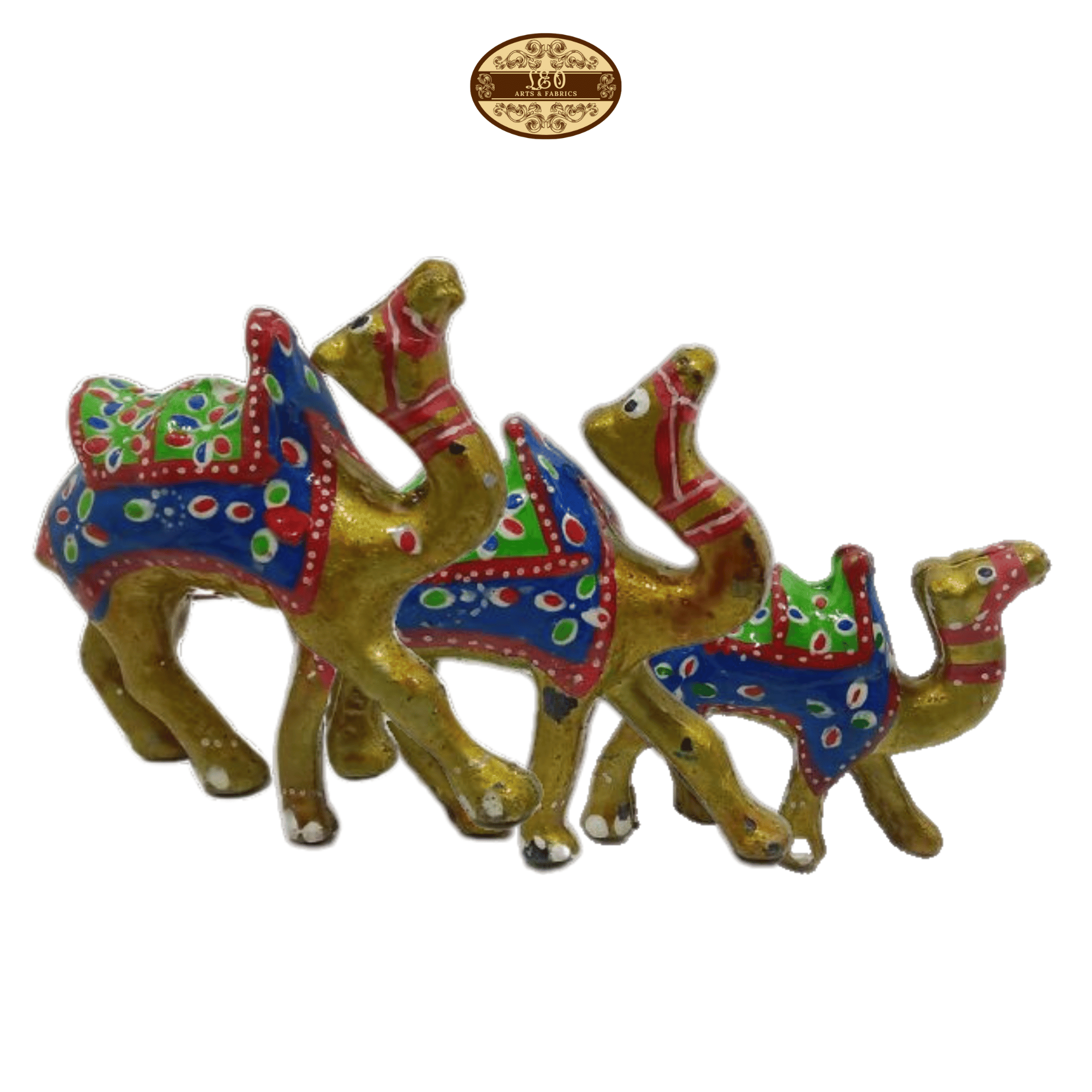 Handcrafted Paper Mache Camel Family Figurines, Set of 3, Golden