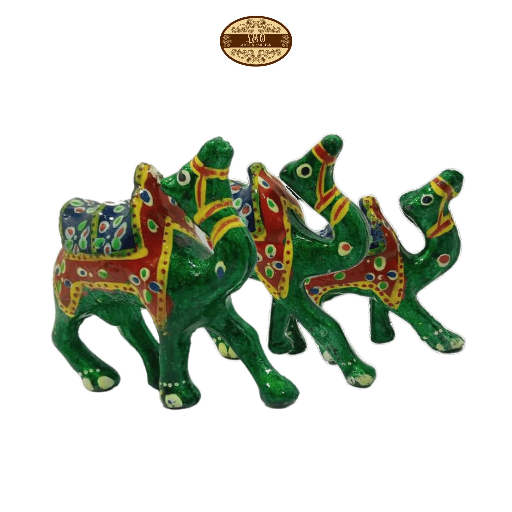 Handcrafted Paper Mache Camel Family Figurines, Set of 3, Green