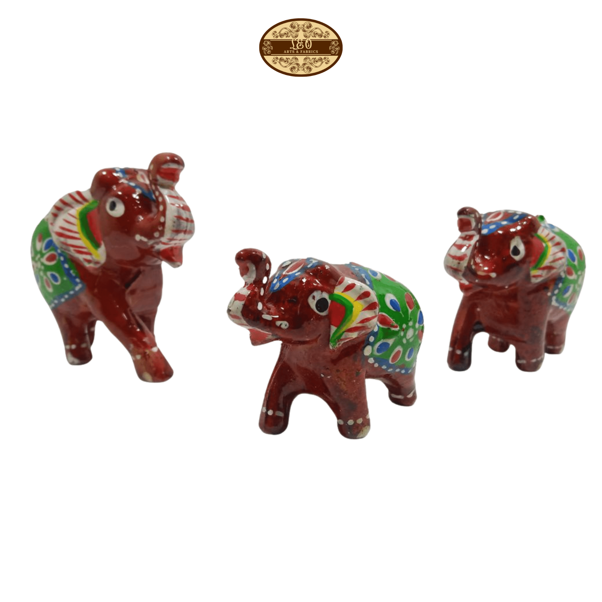 Handcrafted Paper Mache Elephant Family Figurines, Set of 3, Maroon