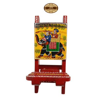 Wooden Chair Mobile Stand - Elephant Design, Red, 23.5cm x 9.5cm x 4cm