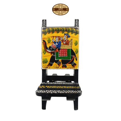 Handcrafted Wooden Chair Mobile Stand - Elephant Design, Black, 23.5cm x 9.5cm x 4cm