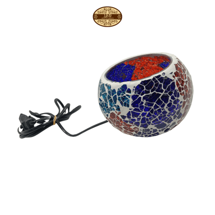 Crystal Tealight Moroccan Style LED Decorative Lamp, Blue and Red Mosaic Design