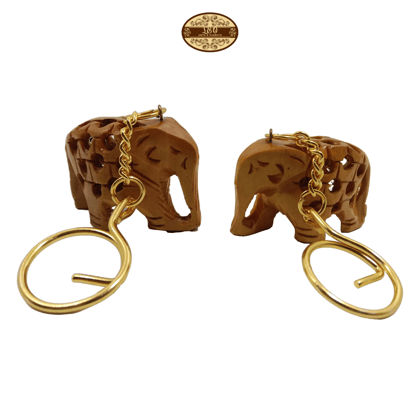 Handcrafted Wooden Elephant Key Chain, Decorative, Jali Design, 6.5 cm x 6 cm x 4.5 cm