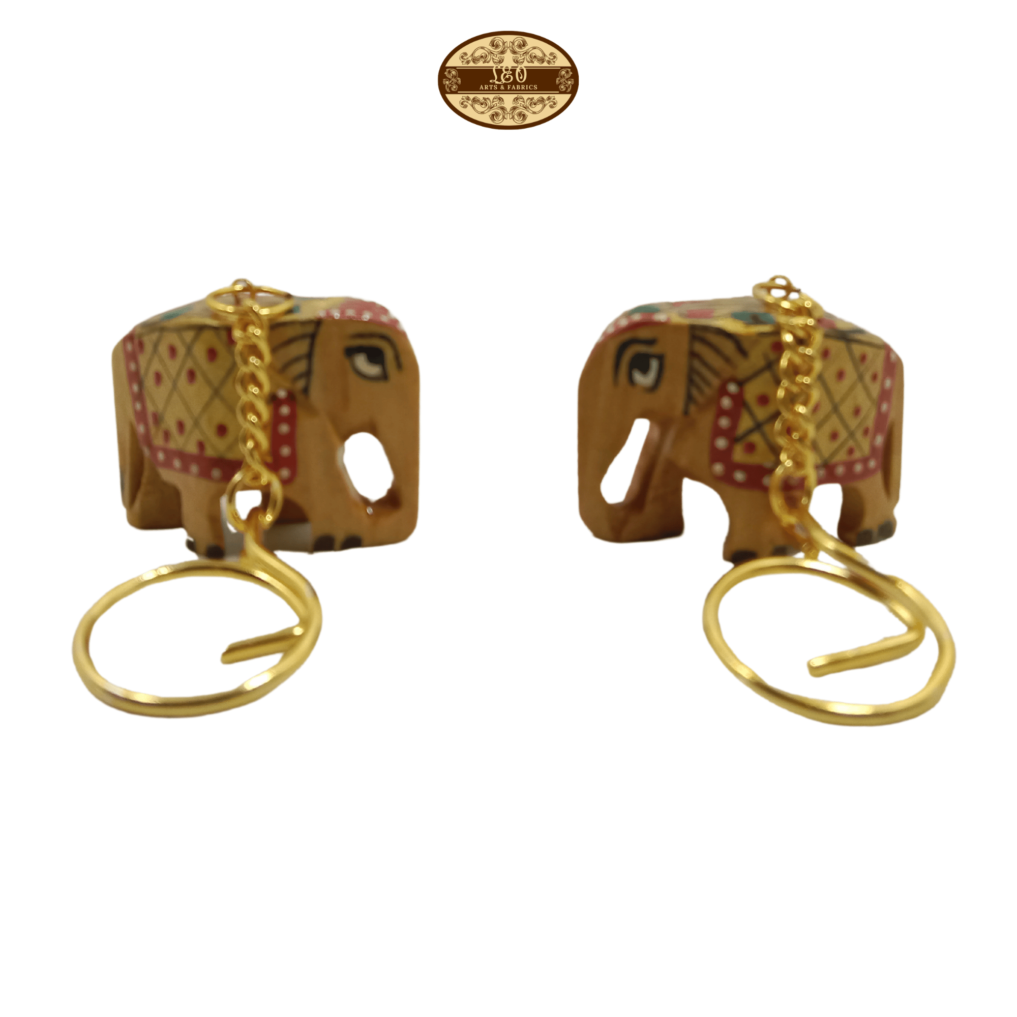 Handcrafted Wooden Elephant Key Chain, Decorative, Glittering Paint, 6.5 cm x 6 cm x 4.5 cm