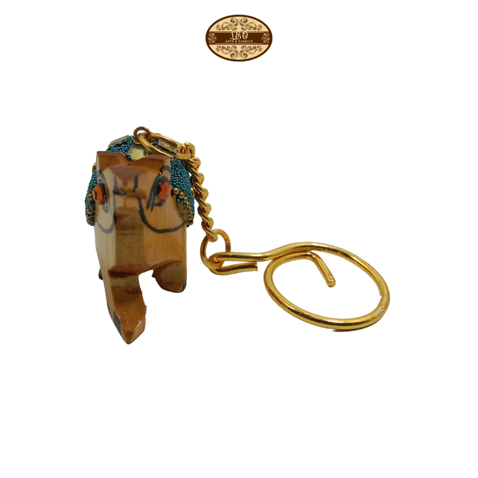Handcrafted Wooden Camel Key Chain, Decorative, Bajni Design, Blue, 6.5 cm x 6 cm x 4.5 cm