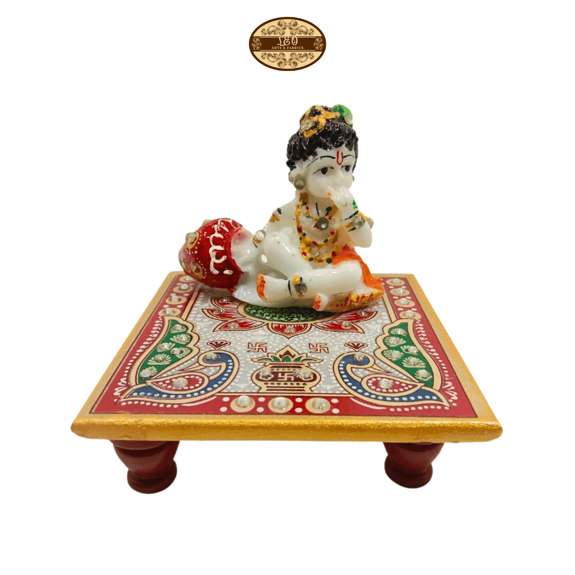 Handcrafted Marble Chowki with Krishna Idol, 10 x 10 x 3 cm Chowki, 8 x 4 x 7 cm Krishna Idol