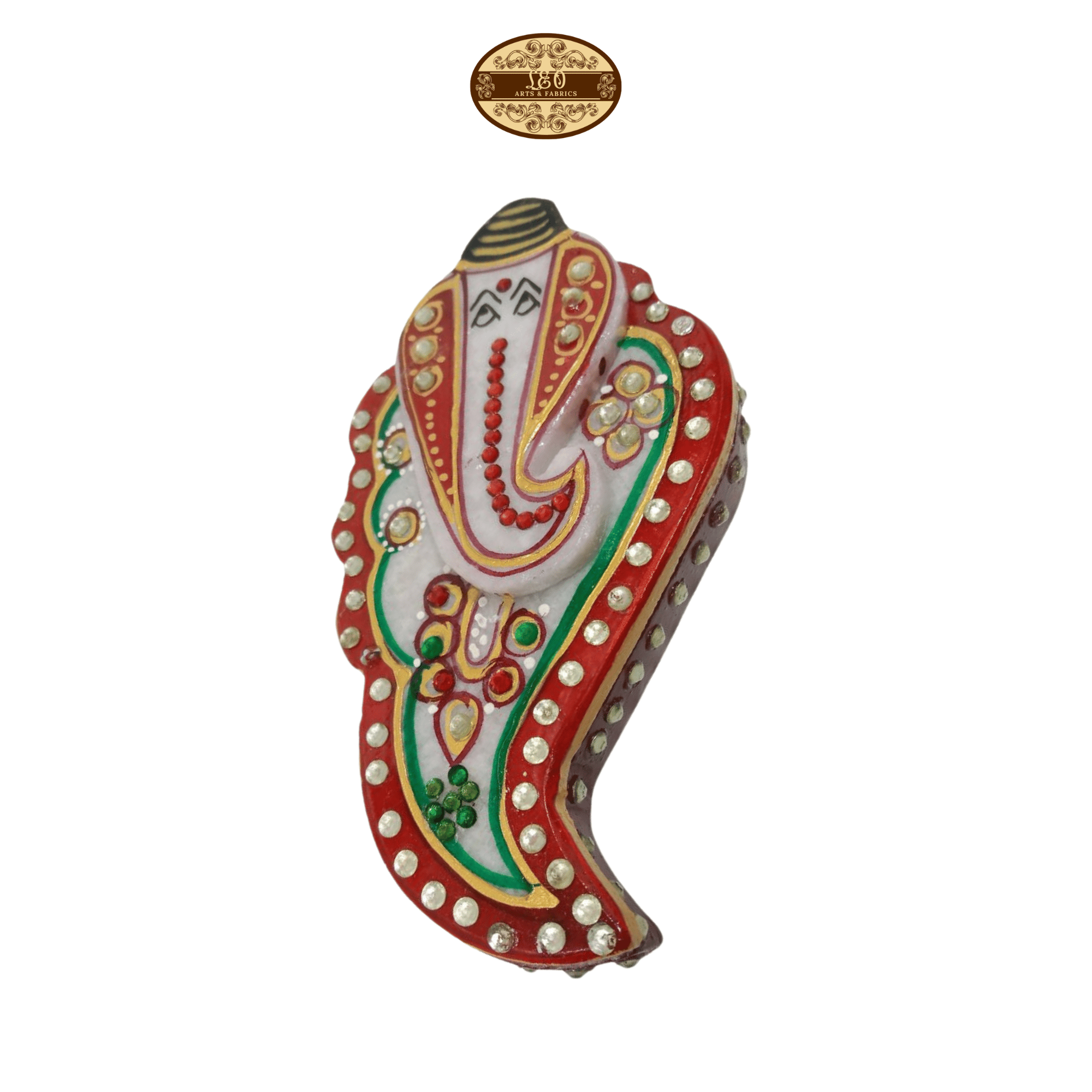 Handmade Marble Meenakari Chopda Ganapati Figurine, 13cm x 8cm x 3cm