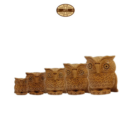Handcrafted Wooden Owl Family Figurines, Set of 5, Plain Design, 3.5-8cm Handcrafted Wooden Owl Family Figurines, Set of 5, Plain Design, 3.5-8cm