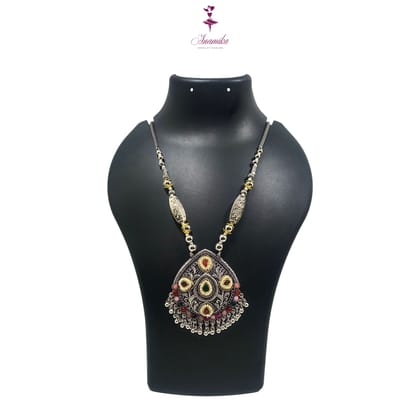 ANAMIKA Luxury Handcrafted Necklace Jewellery Set with Ear Rings, Oxidized, Oval Pendant, Multicolored Stones, Pearls ANAMIKA Luxury Handcrafted Necklace Jewellery Set with Ear Rings, Oxidized, Oval Pendant, Multicolored Stones, Pearls