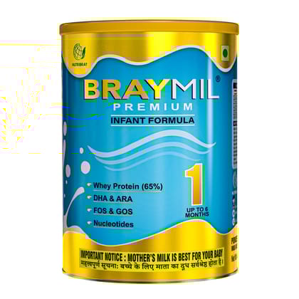 Braymil Premium 1 Infant Formula - Stage -1 for 0 to 6 months baby - 400 gm Tin pack