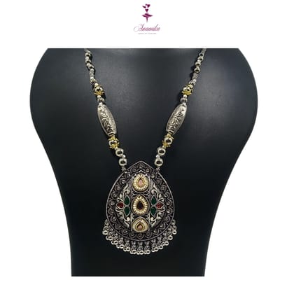 ANAMIKA Luxury Handcrafted Necklace Jewellery Set with Ear Rings, Oxidized, Tear-Drop Pendant, AD Pearls, Green, Purple, Red, Baby Pink ANAMIKA Luxury Handcrafted Necklace Jewellery Set with Ear Rings, Oxidized, Tear-Drop Pendant, AD Pearls, Green, Purple, Red, Baby Pink