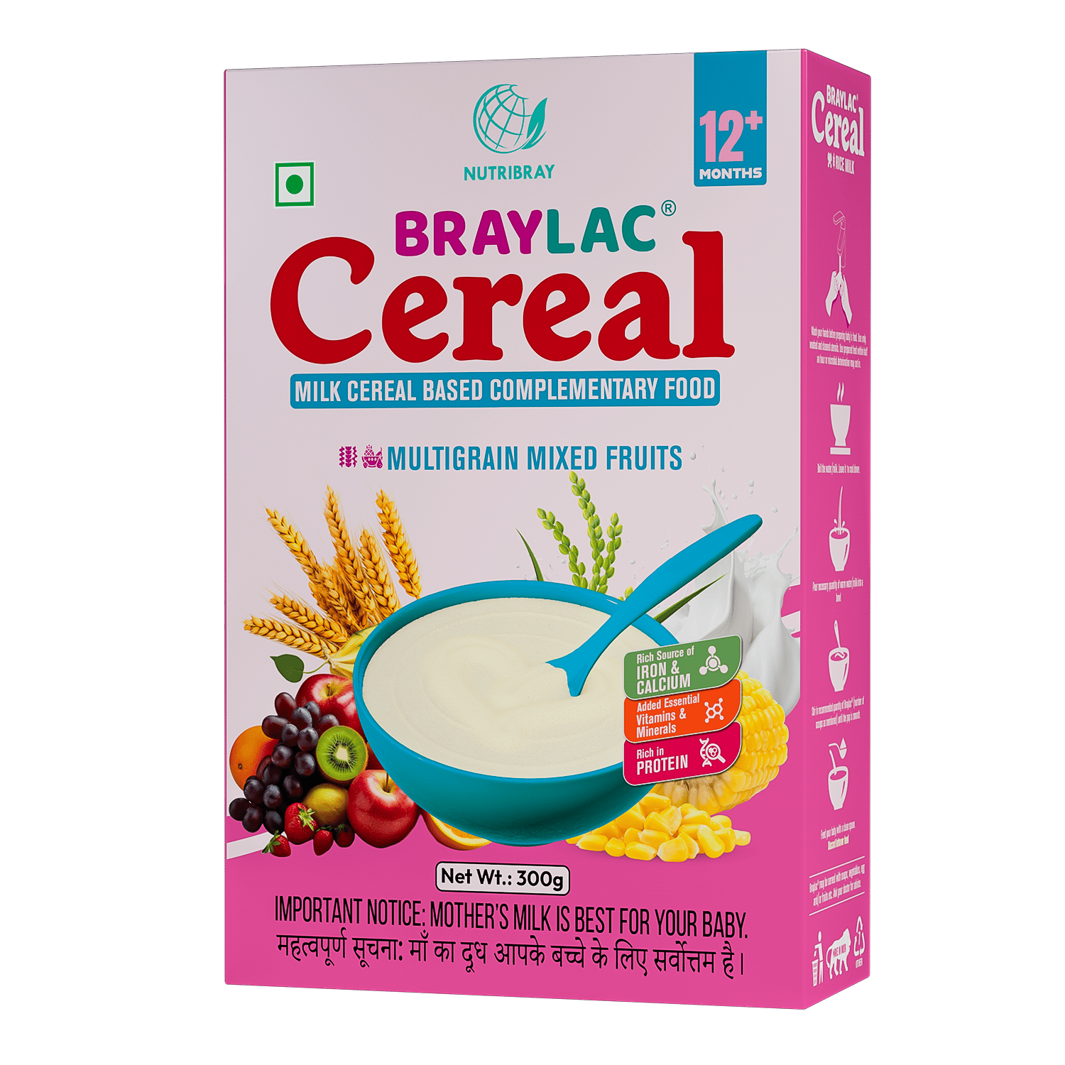 Braylac Multigrain Mixed Fruit - 300 gm bag in box for 12 + Months Baby