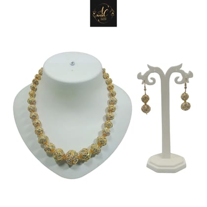 ARTIK HALLMARK Necklace Set with Ear Rings, White AD ARTIK HALLMARK Necklace Set with Ear Rings, White AD