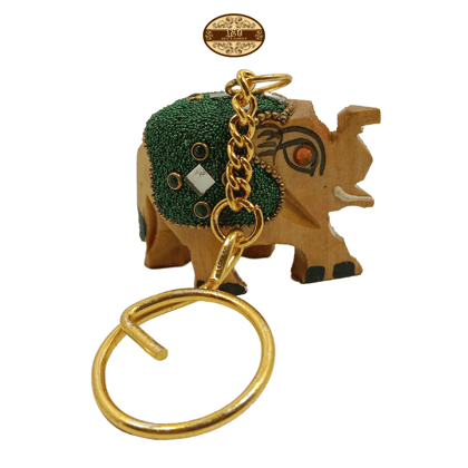 Handcrafted Wooden Elephant Key Chain, Decorative, Bajni Design, Greeting, Green, 6.5 cm x 6 cm x 4.5 cm Handcrafted Wooden Elephant Key Chain, Decorative, Bajni Design, Greeting, Green, 6.5 cm x 6 cm x 4.5 cm