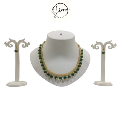 Sierra Luxury Handcrafted Gold Plated Necklace Jewellery Set with Earrings, AD, Pearl - Green