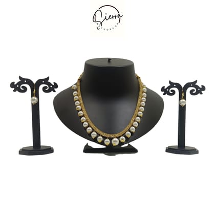 Sierra Luxury Handcrafted Gold Plated Necklace Jewellery Set with Earrings, AD, Pearl - White