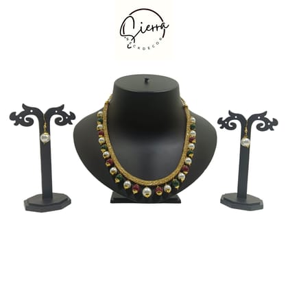 Sierra Luxury Handcrafted Gold Plated Necklace Jewellery Set with Earrings, AD, Pearl - Multicolor