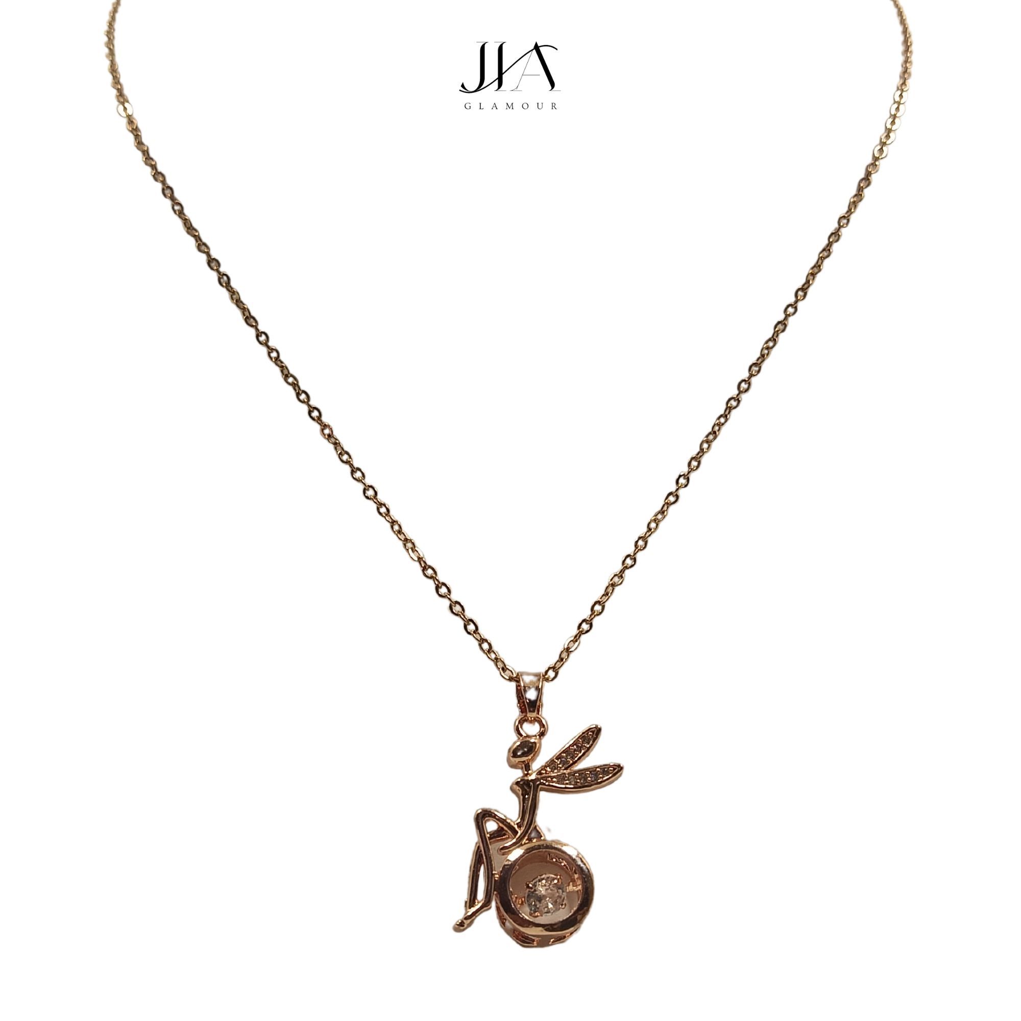 Jia Glamour Luxury Handcrafted Rose Gold Plated Necklace Jewellery Set with Fairy Pendant, AD