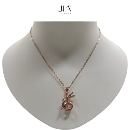 Jia Glamour Luxury Handcrafted Rose Gold Plated Necklace Jewellery Set with Fairy Pendant, AD Jia Glamour Luxury Handcrafted Rose Gold Plated Necklace Jewellery Set with Fairy Pendant, AD