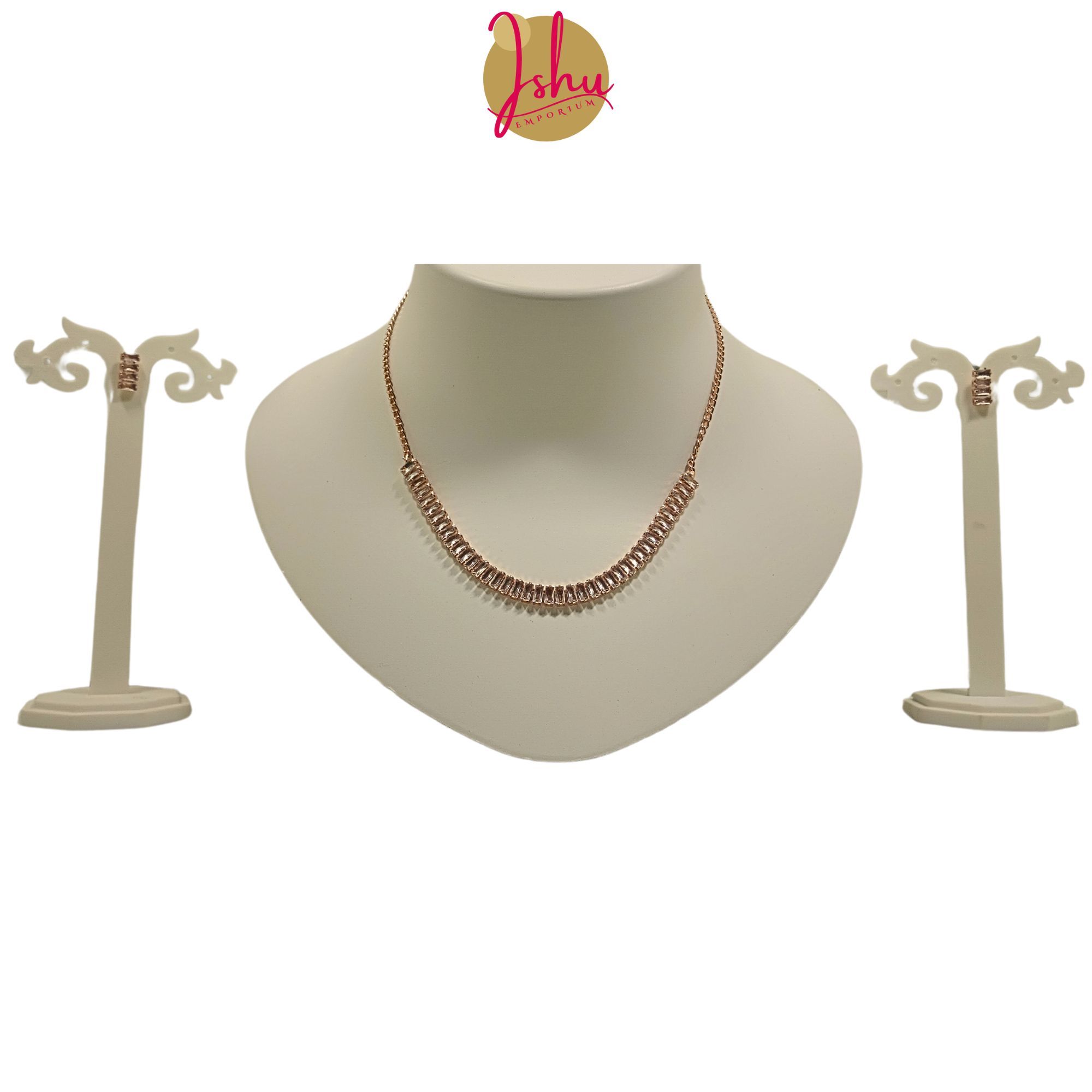 Ishu Luxury Handcrafted Rose Gold Plated Necklace Jewellery Set with Earrings, AD