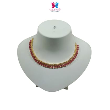 VELVET Luxury Handcrafted Gold Plated Necklace Set, White AD, Pink Stone VELVET Luxury Handcrafted Gold Plated Necklace Set, White AD, Pink Stone