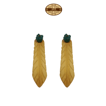 Handcrafted Wooden Incense Stick Holder with Green Flower Figurine, 15 cm - Pack of 2