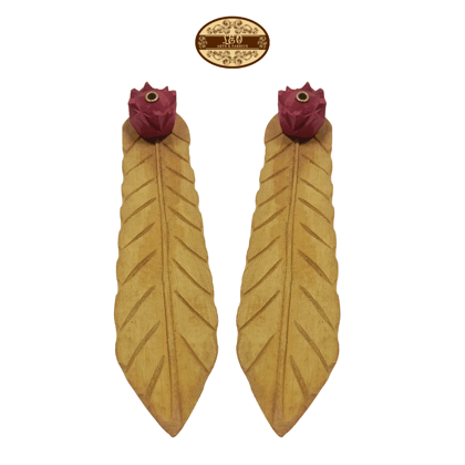 Handcrafted Wooden Incense Stick Holder with Pink Flower Figurine, 15 cm - Pack of 2