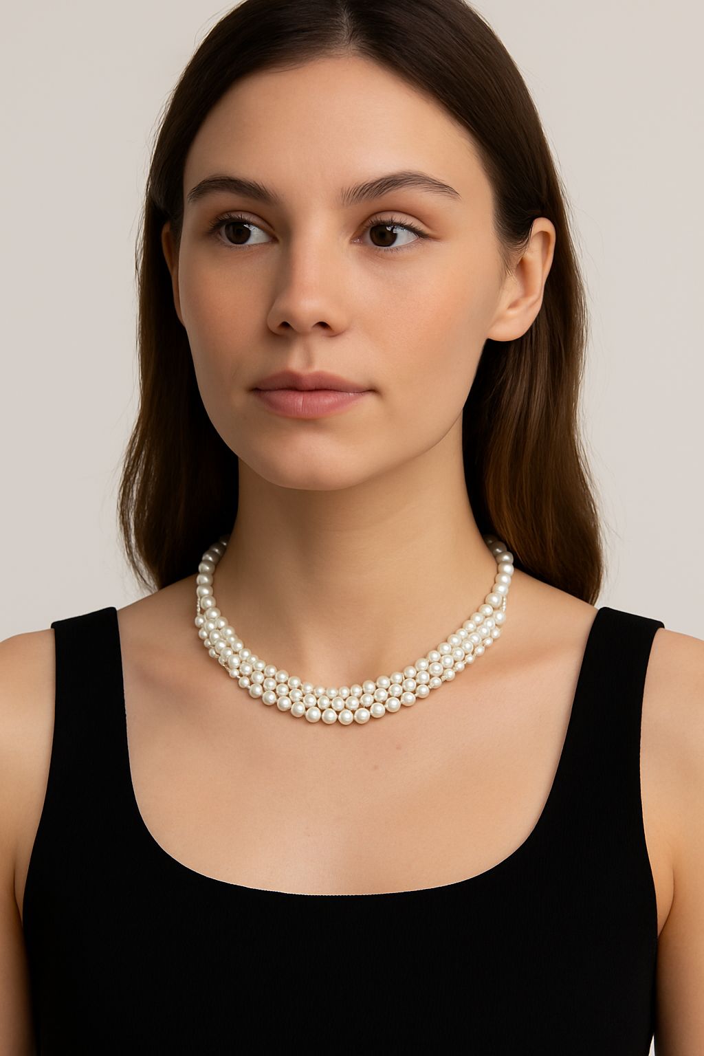 Elegance Faux Pearl Choker – Triple-Strand  Bead Necklace
