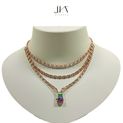Jia Glamour Luxury Handcrafted Rose Gold Plated AD Necklace Set with Earrings Multiglow Jia Glamour Luxury Handcrafted Rose Gold Plated AD Necklace Set with Earrings Multiglow