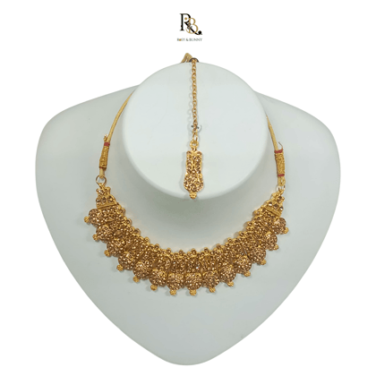 R&B Luxury Handcrafted Gold Plated Necklace Set with Earrings And Mangtika, AD Brown, Suited for Party Wedding Festive for Women R&B Luxury Handcrafted Gold Plated Necklace Set with Earrings And Mangtika, AD Brown, Suited for Party Wedding Festive for Women