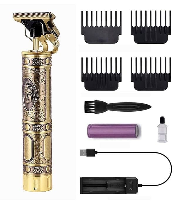 Trimmer For Men Buddha Style Trimmer, Professional Rechargeable Cordless Electric Hair Clippers Hair Cutting Kit with 4 Guide Combs for Men T-Blade