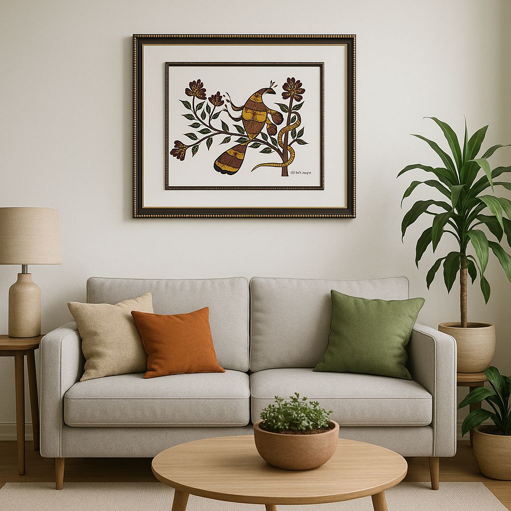 Sohrai Serenade: Peacock & Serpent Wall Art