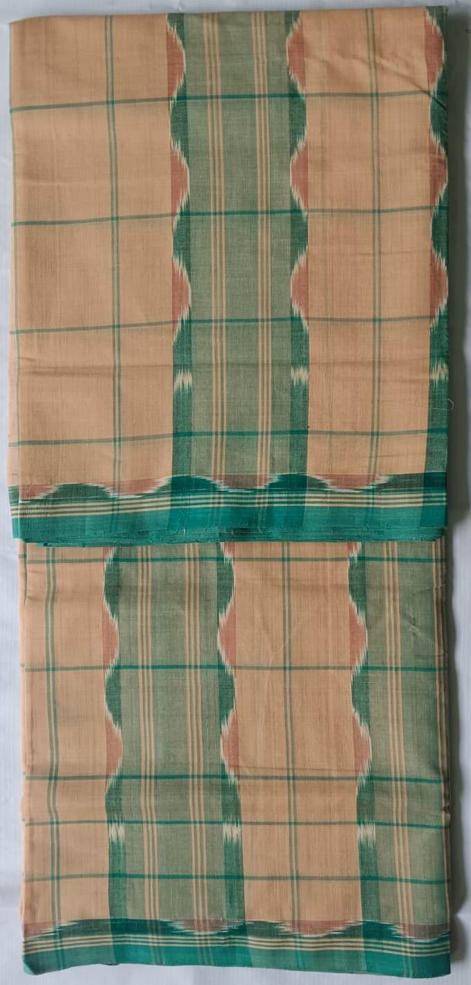 Handloom Cotton Check Saree with Green Border
