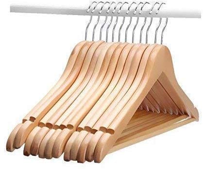Premium Round Bar Wooden Hanger (Pack of 6)| Durable Wooden Garment Hangers with Cut Notches & 360 Degree Swivel