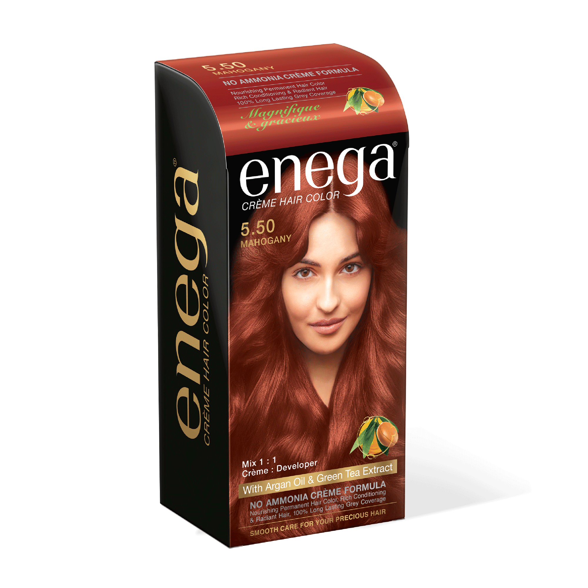 Enega Mahogany Hair Color Cream 120ml | No Ammonia | With Argan Oil and Green Tea Extract | Nourishing and Long Lasting