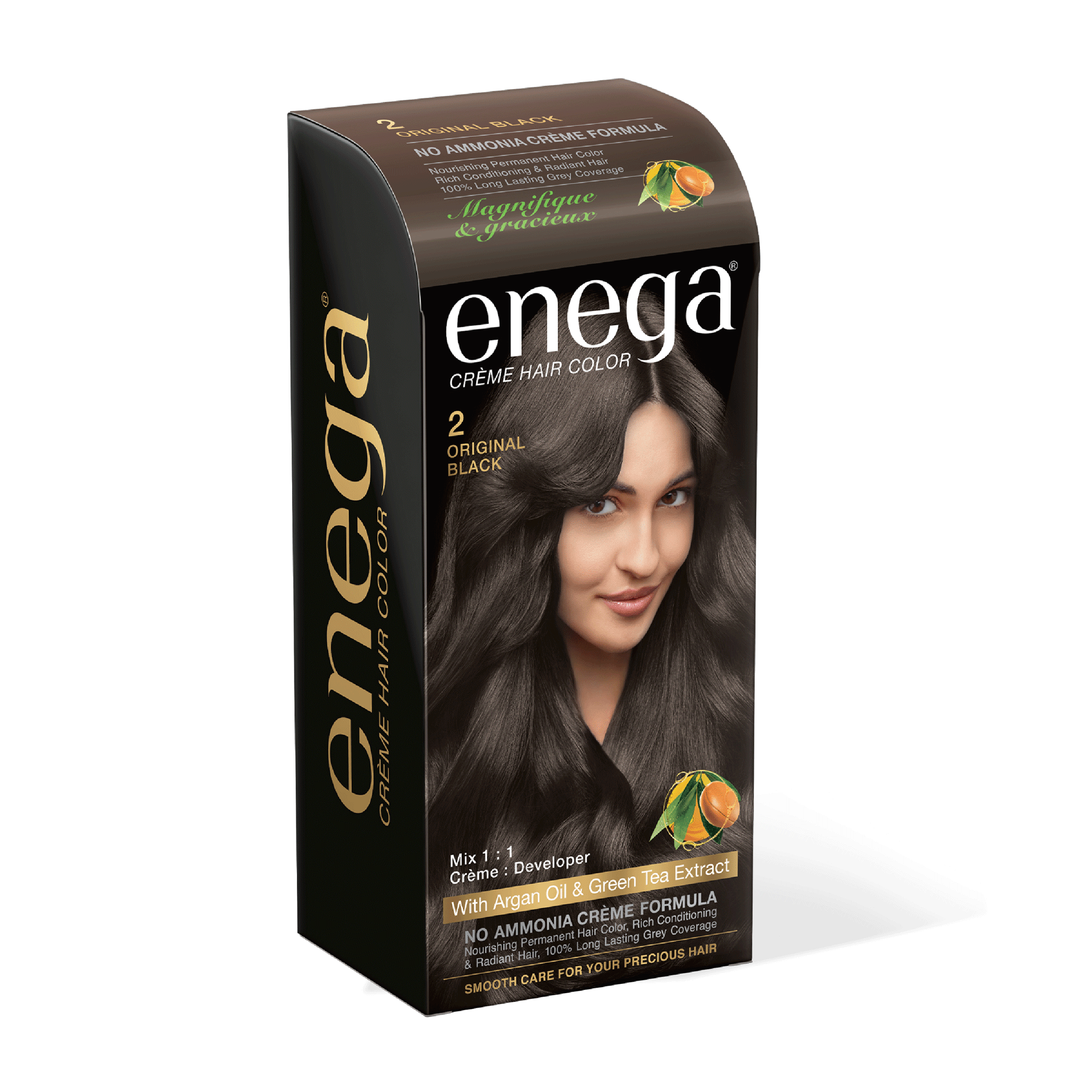 Enega nourishing no ammonia original black cream hair color with argon oil& green tea extract 120ml 