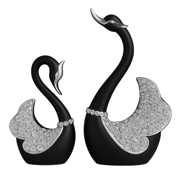 HOME DECOR Luxury Crystal Black Swan Couple Showpiece – Elegant Resin Figurines for Home Decor