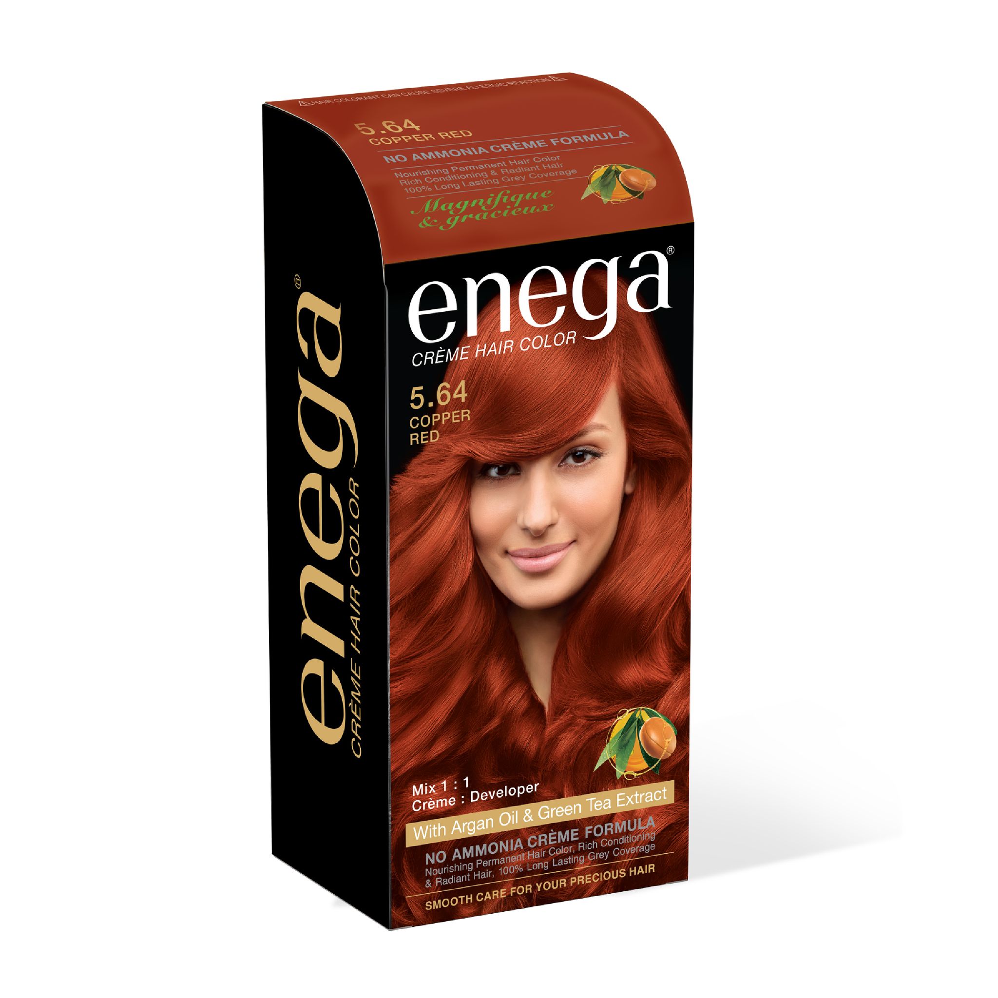 Enega Copper Red Hair Color Cream120ml | No Ammonia | With Argan Oil & Green Tea Extract | Nourishing & Long-Lasting