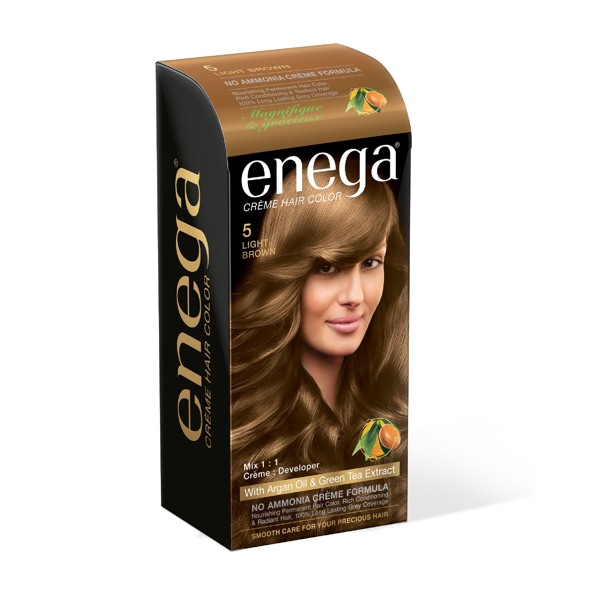 Enega nourishing no ammonia light brown cream hair color with argon oil& green tea extract 120ml 