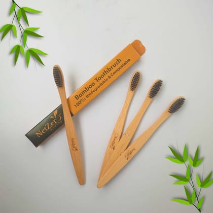 Bamboo Toothbrush – Droplet | Biodegradable & Eco-Friendly (Pack of 4)