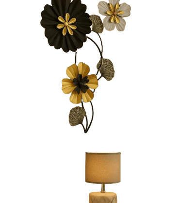 HOME DECOR Elegant Metal Floral Wall Art – Black, Gold & White 3D Flower Frame Décor