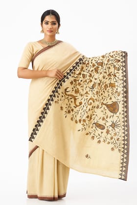 Handpainted Sohrai Elegance on Natural Beige