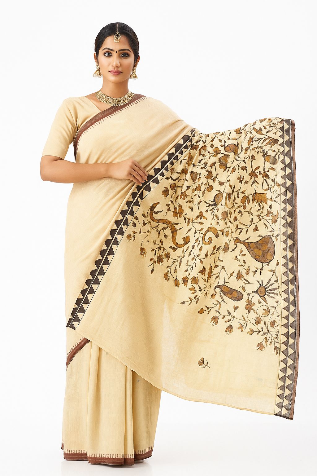 Handpainted Sohrai Elegance on Natural Beige