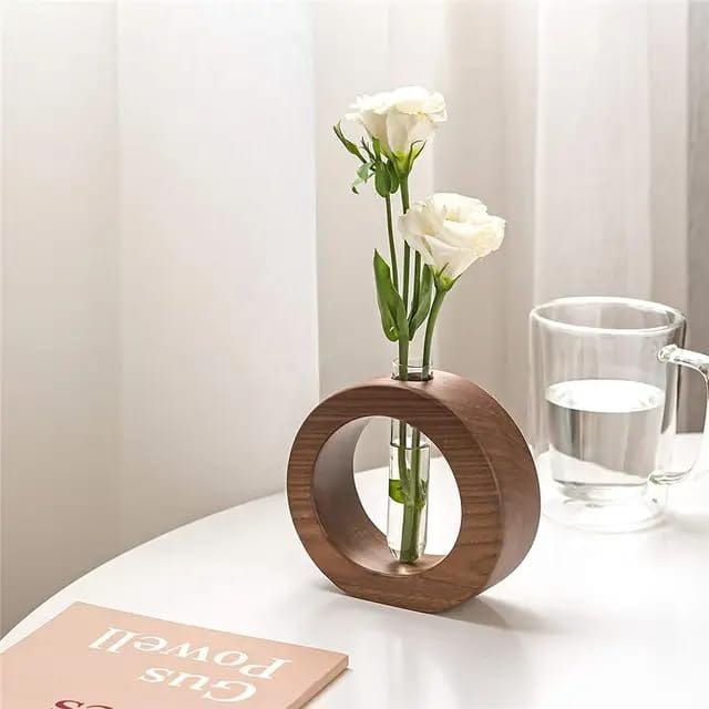 Wooden 1 Glass Test Tube Home Decor Planter Modern Flower Vase with Wood Stand Plant Propagation