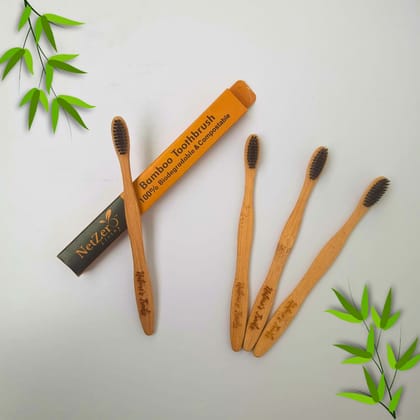 Bamboo Toothbrush – Wave | Biodegradable & Eco-Friendly (Pack of 4)