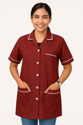 Unisex Staff Apron | 3-pockets Apron | Maroon Color | Comfortable | Durable | Best Fitted For Medical Professionals (Staff, Nursing & Lab Technicians)