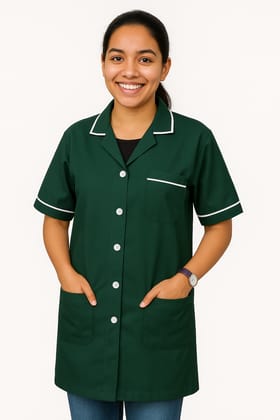 Unisex Staff Apron | 3-pockets Apron | Bottle Green Color | Comfortable | Durable | Best Fitted For Medical Professionals (Staff, Nursing & Lab Technicians)