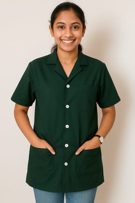 Unisex Staff Apron | 3-pockets Apron | Bottle Green Color | Comfortable | Durable | Best Fitted For Medical Professionals (Staff, Nursing & Lab Technicians)