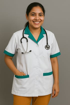 Unisex Staff Apron | 3-pockets Apron | White Apron with Green Collar | Comfortable | Durable | Best Fitted For Medical Professionals (Staff, Nursing & Lab Technicians)